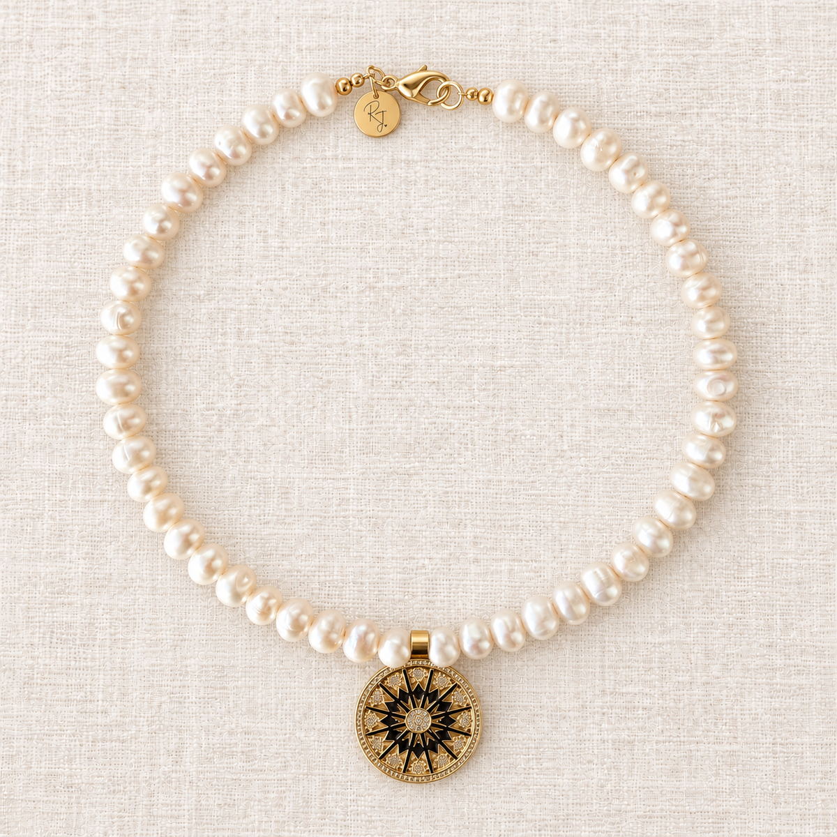 Freshwater Pearl & Compass Medallion Necklace