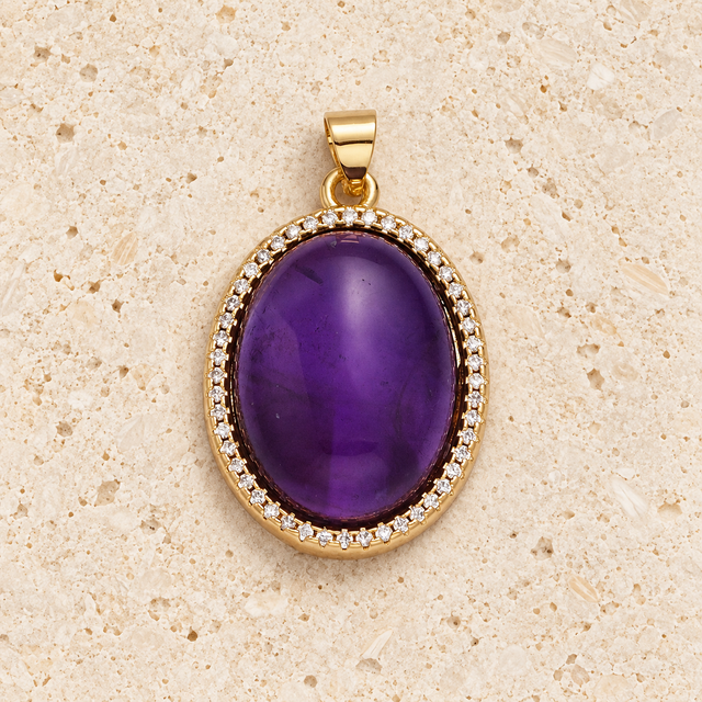 Amethyst & Micro-Paved CZ Oval Pendant