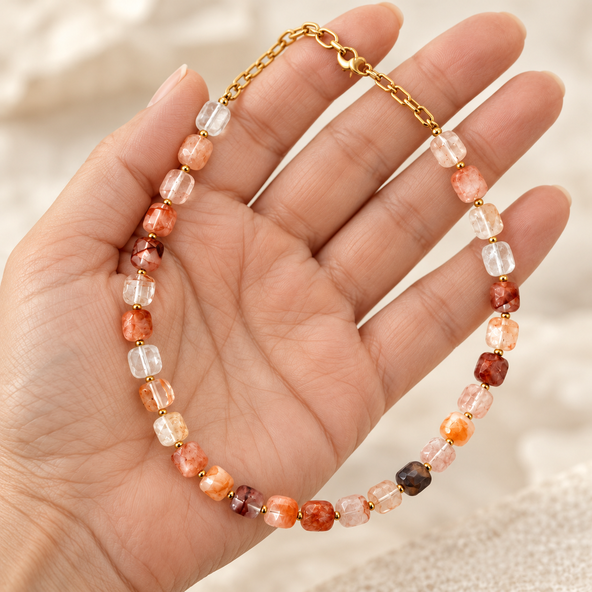 Red Crystal & Gold Bead Necklace