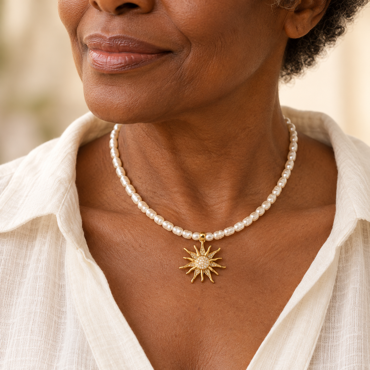 Freshwater Pearl & Sun Necklace