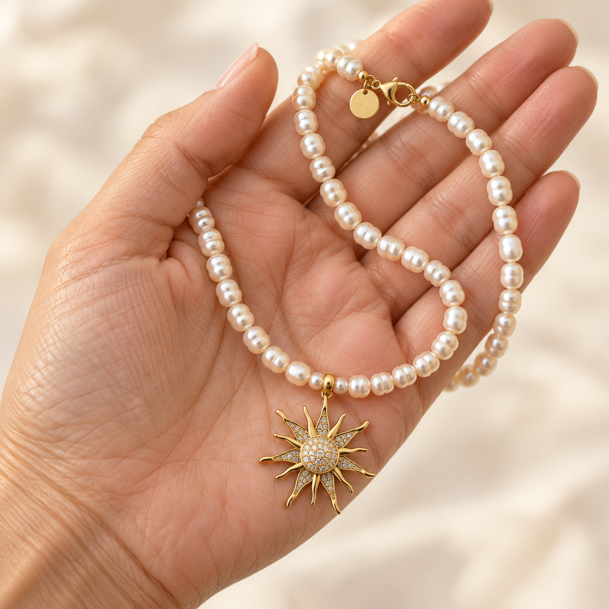 Freshwater Pearl & Sun Necklace