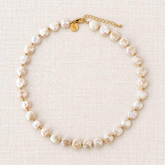 Freshwater Pearl & Gold Bead Necklace