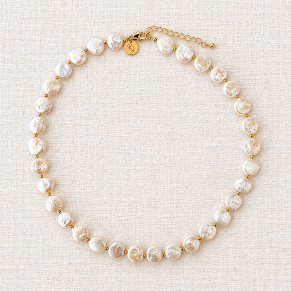 Freshwater Pearl & Gold Bead Necklace