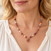 Strawberry Quartz & Rainbow Moonstone Heart Necklace