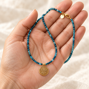 Blue Apatite & Gold Medallion Necklace