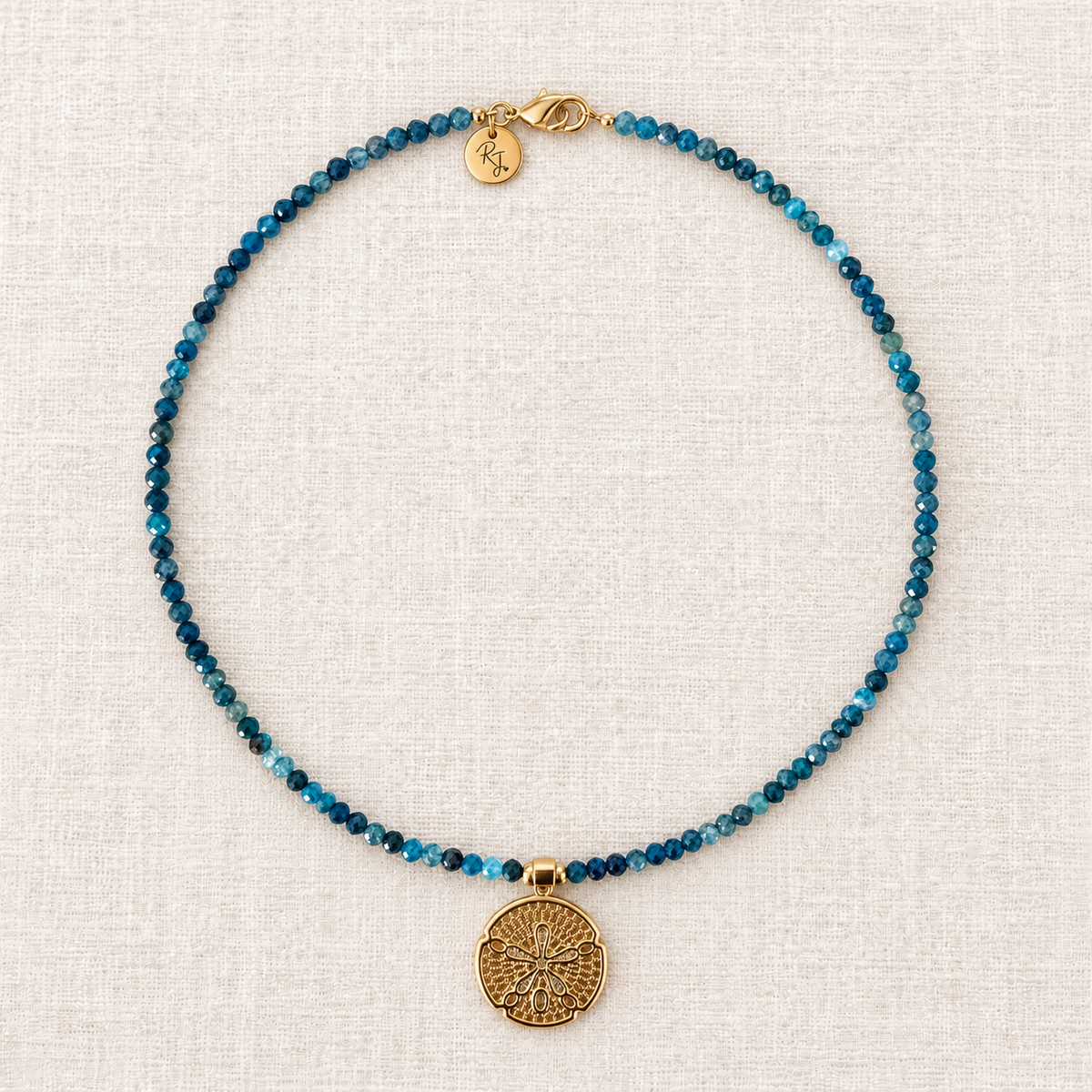 Blue Apatite & Gold Medallion Necklace