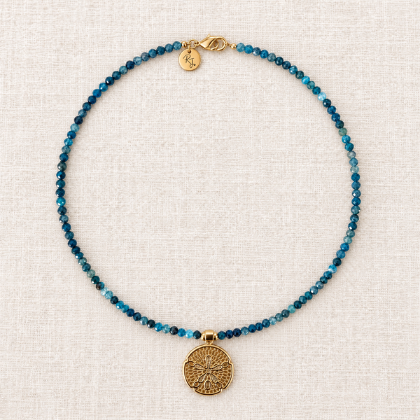 Blue Apatite & Gold Medallion Necklace