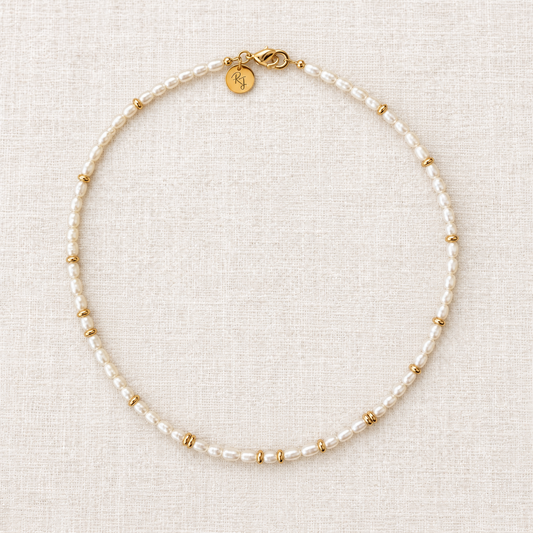Delicate Freshwater Pearl & Gold Rondelle Necklace