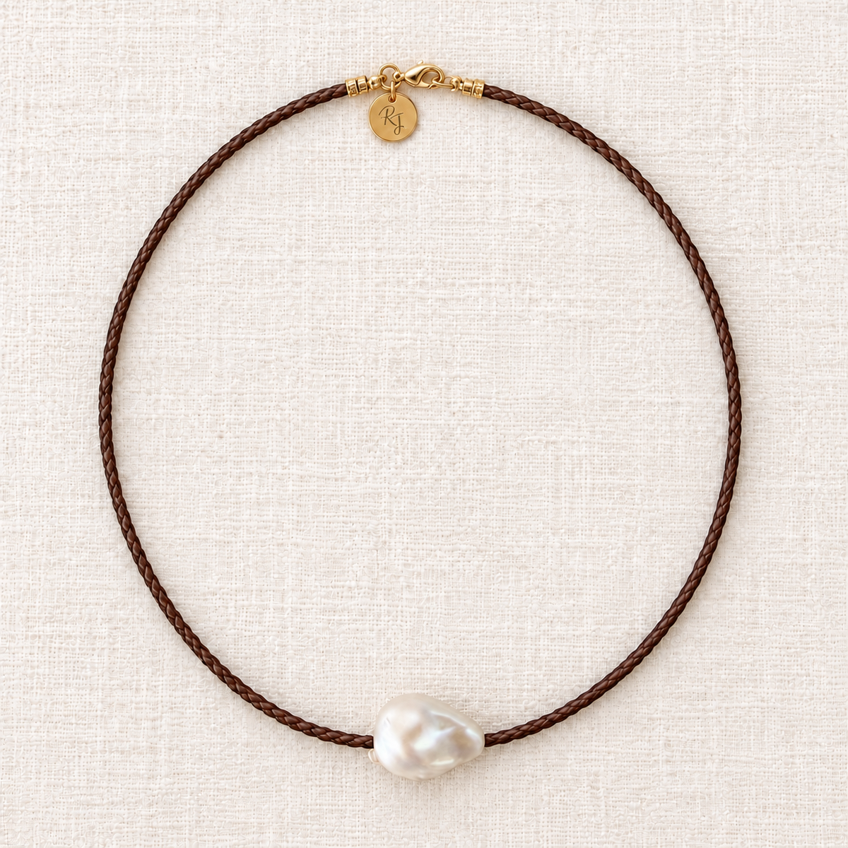 Brown Leather & Baroque Pearl Necklace