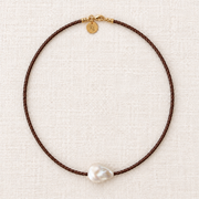 Brown Leather & Baroque Pearl Necklace