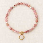 Madagascar Rose Quartz & Mother of Pearl Carved Pendant Necklace