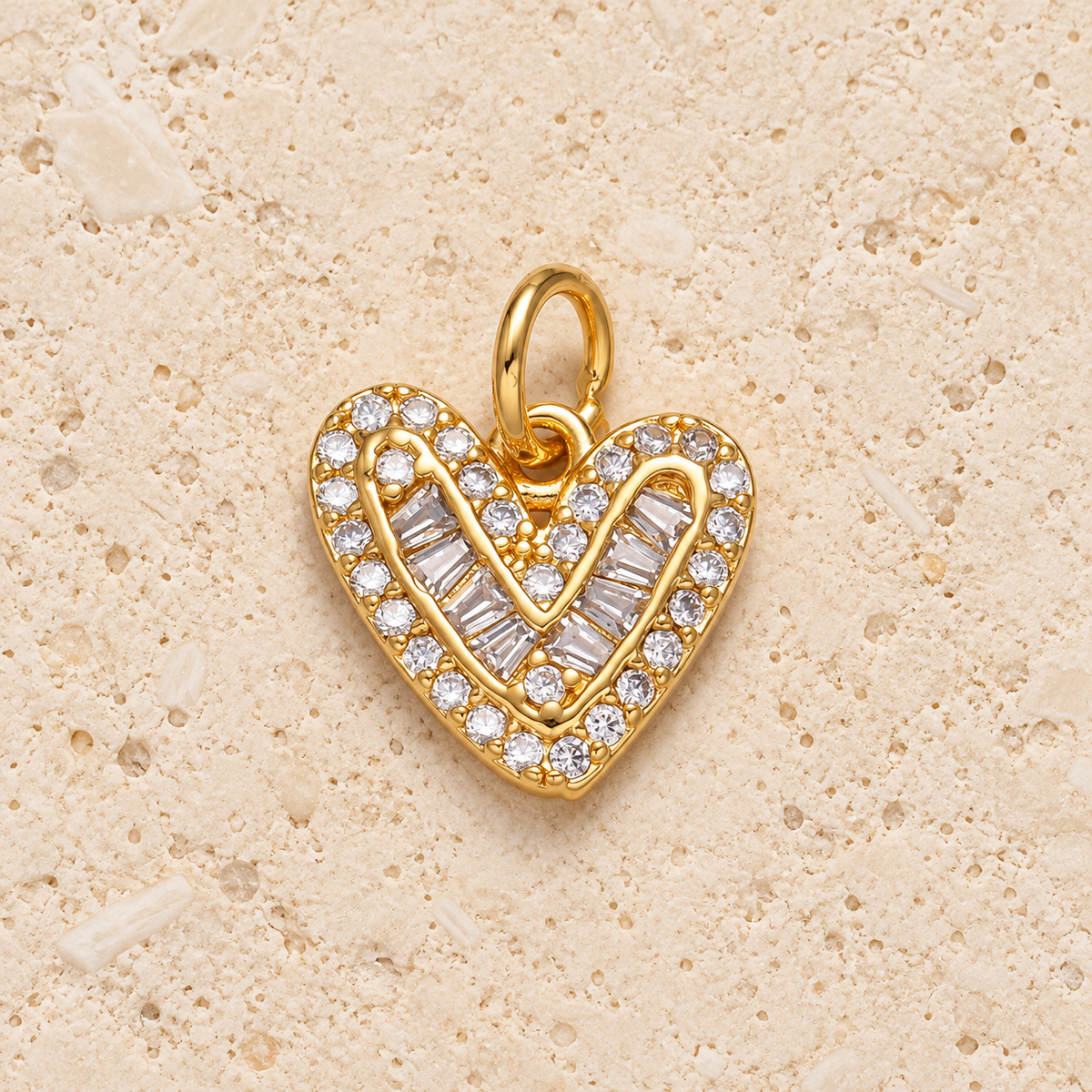 Mini 24K Gold-Filled Micro-Paved CZ Baguette Heart Charm