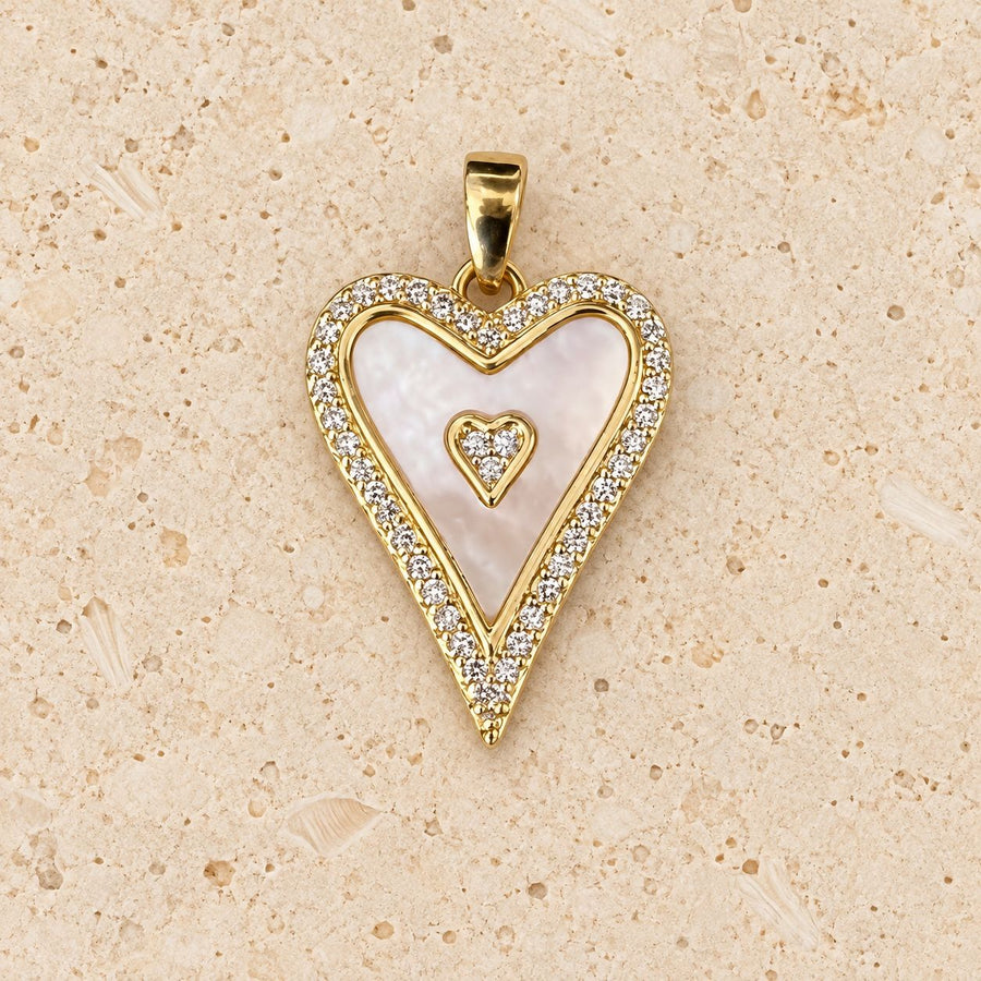 Mother of Pearl Heart Cubic Zirconia Charms
