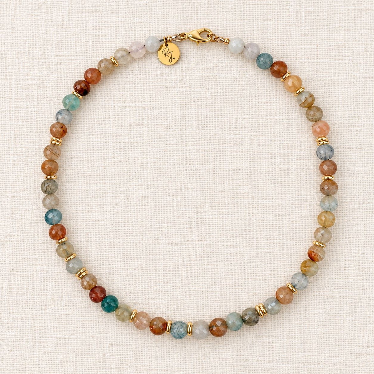 Multi-Colored Faceted Aquamarine & Gold Rondelle Necklace