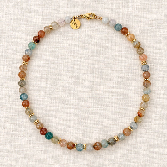Multi-Colored Faceted Aquamarine & Gold Rondelle Necklace