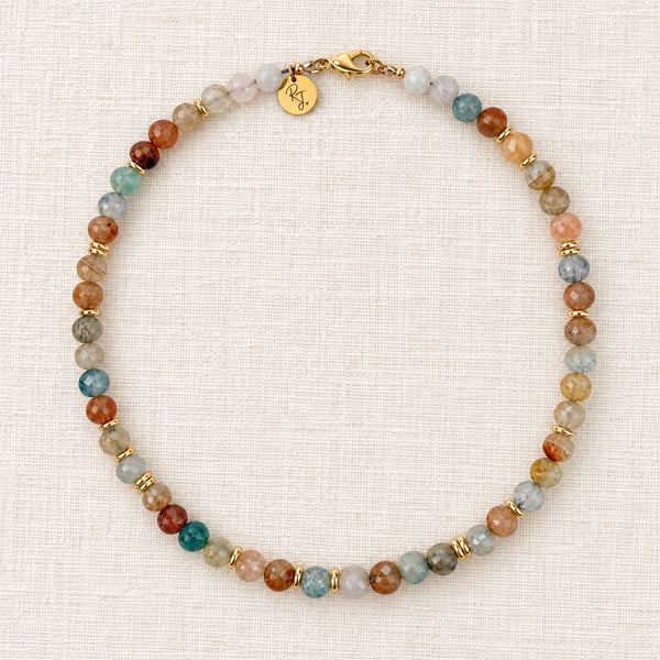 Multi-Colored Faceted Aquamarine & Gold Rondelle Necklace