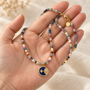 Faceted Multicolored Tourmaline & Compass Medallion Necklace