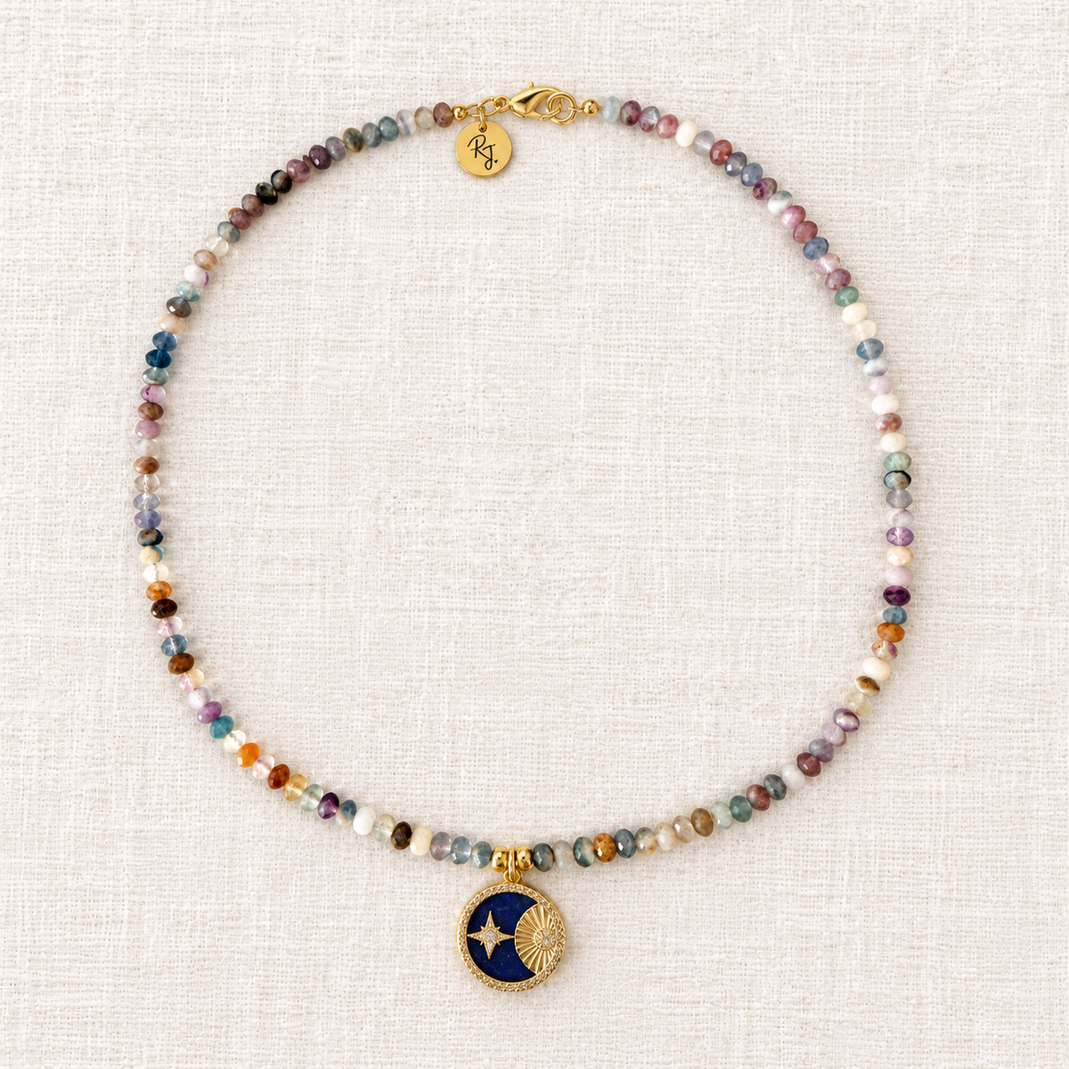 Faceted Multicolored Tourmaline & Compass Medallion Necklace