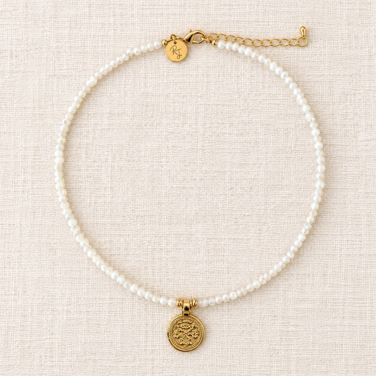 White Moonstone & Gold Medallion Necklace