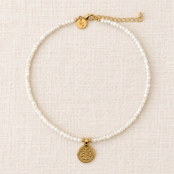 White Moonstone & Gold Medallion Necklace