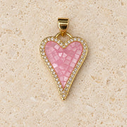Heart Mother of Pearl and Gold Pendant with Cubic Zirconia – Sparkly Pink