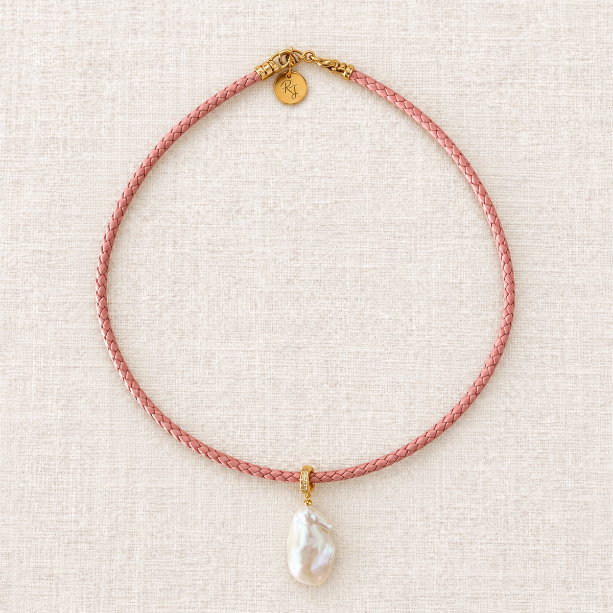 Large Baroque Freshwater Pearl on Pink Braided Leather