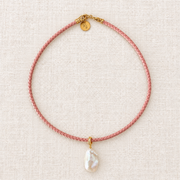 Large Baroque Freshwater Pearl on Pink Braided Leather
