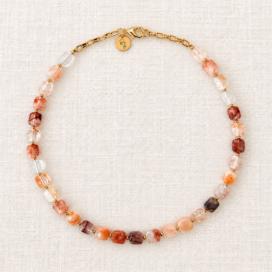 Red Crystal & Gold Bead Necklace