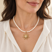 Rice Pearl & Cubic Zirconia Sunburst Necklace