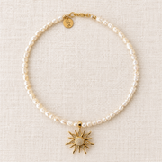 Rice Pearl & Cubic Zirconia Sunburst Necklace
