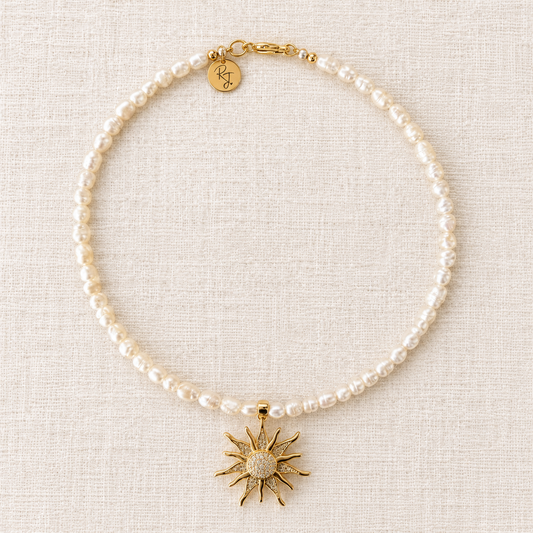 Rice Pearl & Cubic Zirconia Sunburst Necklace