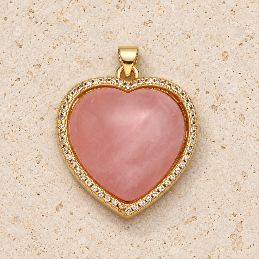 Rose Quartz Heart Bezel Charm