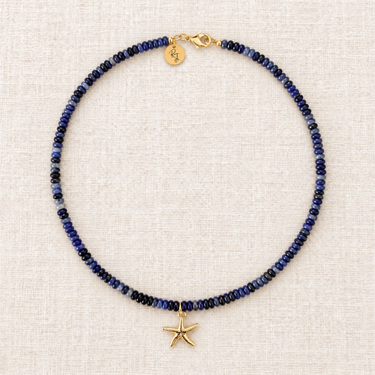 Faceted Sodalite Rondelle & Starfish Charm Necklace