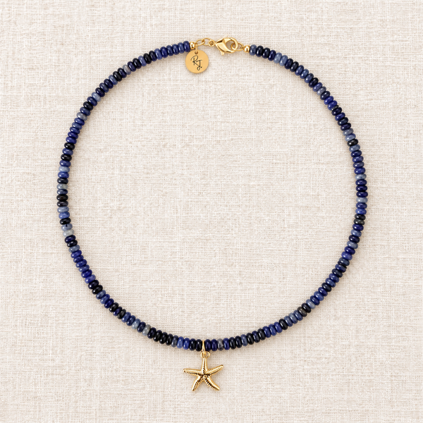 Faceted Sodalite Rondelle & Starfish Charm Necklace