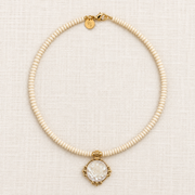 White Fossil Jasper & Mother-of-Pearl Rose Necklace